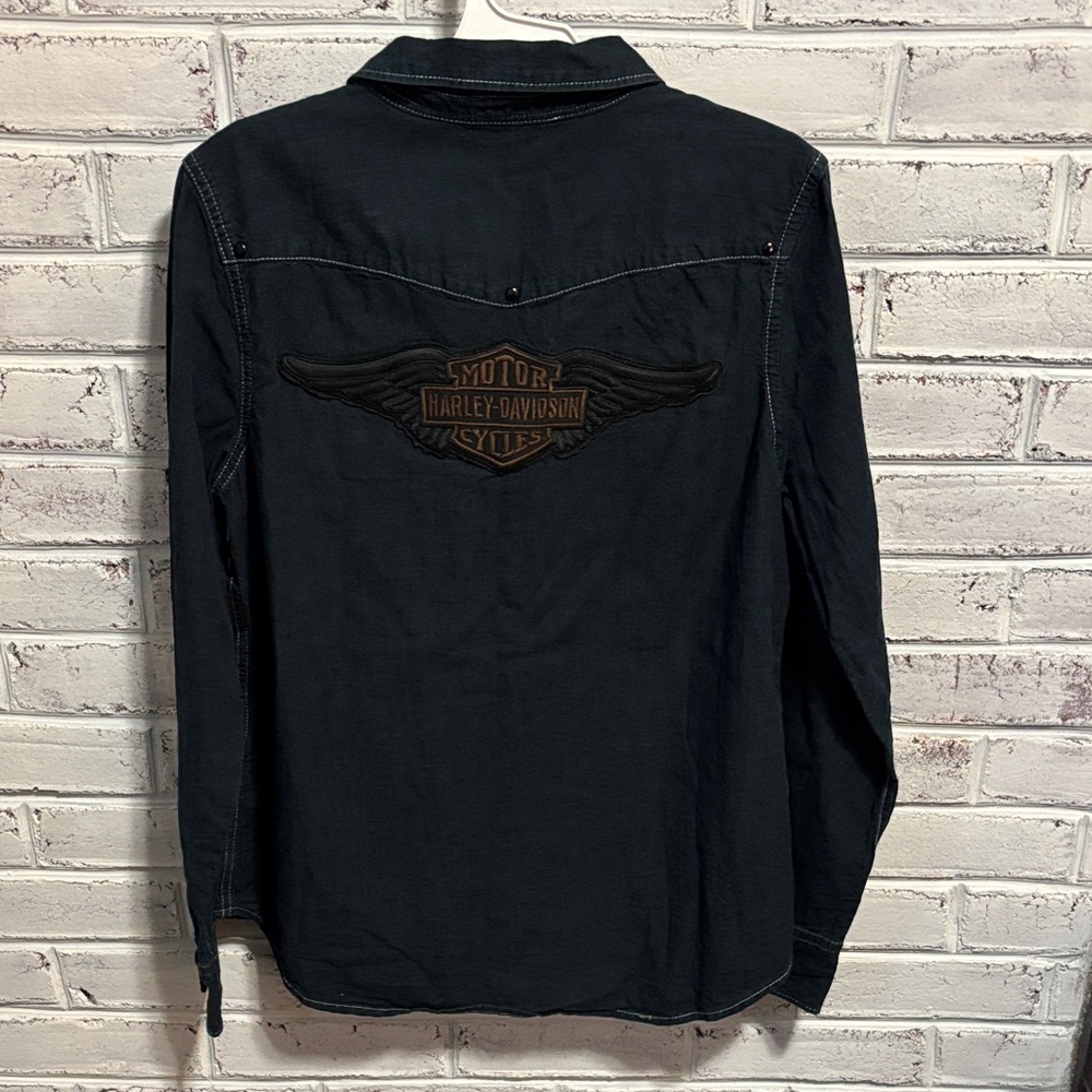 Harley-Davidson Navy Denim Snap Front Shirt Size Large